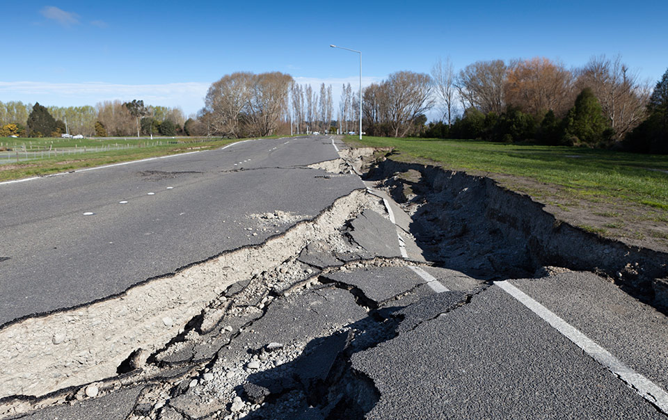 earthquake crack in road