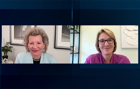 Screenshot of Joan Woodward and Geralyn Ritter on a Zoom call