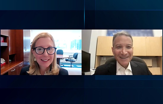 Screenshot of webinar with Jeffrey Rosen and Janice Brunner on Zoom