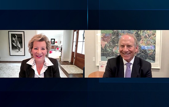 Screenshot of Joan Woodward and Dr. Richard Haass on a Zoom call